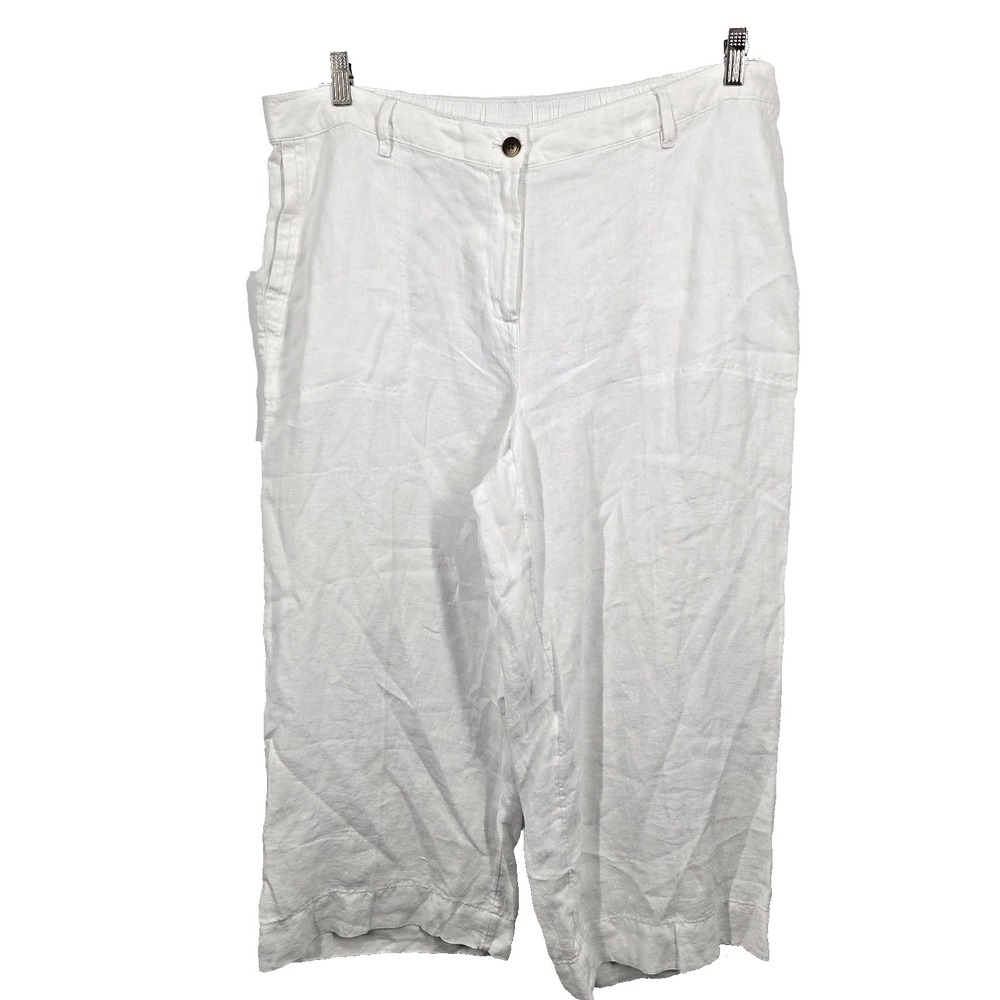 J Jill Love Linen Creased Front Wide Leg Pants Womens Lagenlook Cropped 2X Beach